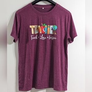 Teacher Teach Love Inspire Women's Graphic Short Sleeve T-shirt, Size 2XL, NEW
